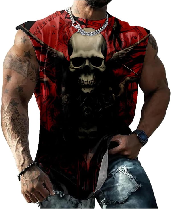 Skull Print Men's Sleeveless Cotton Tank Top