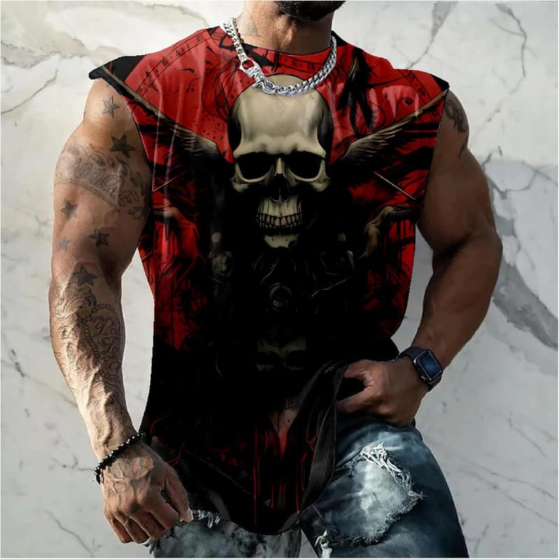 Skull Print Men's Sleeveless Cotton Tank Top