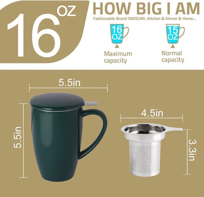 Christmas Gift: Porcelain Tea Infuser Cup with Lid, 16 oz