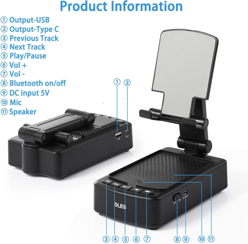 Adjustable Bluetooth Phone Stand & Wireless Speaker for Men