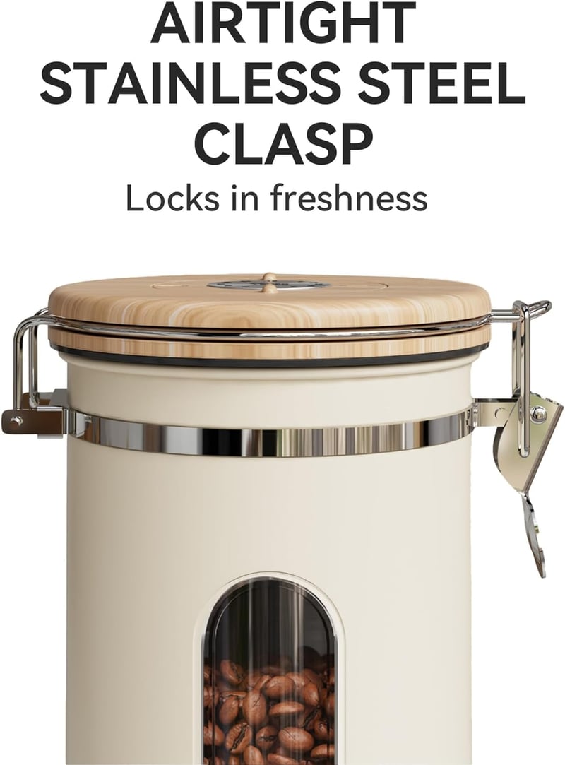 Airtight Stainless Steel Coffee Canister with Tracker & Scoop