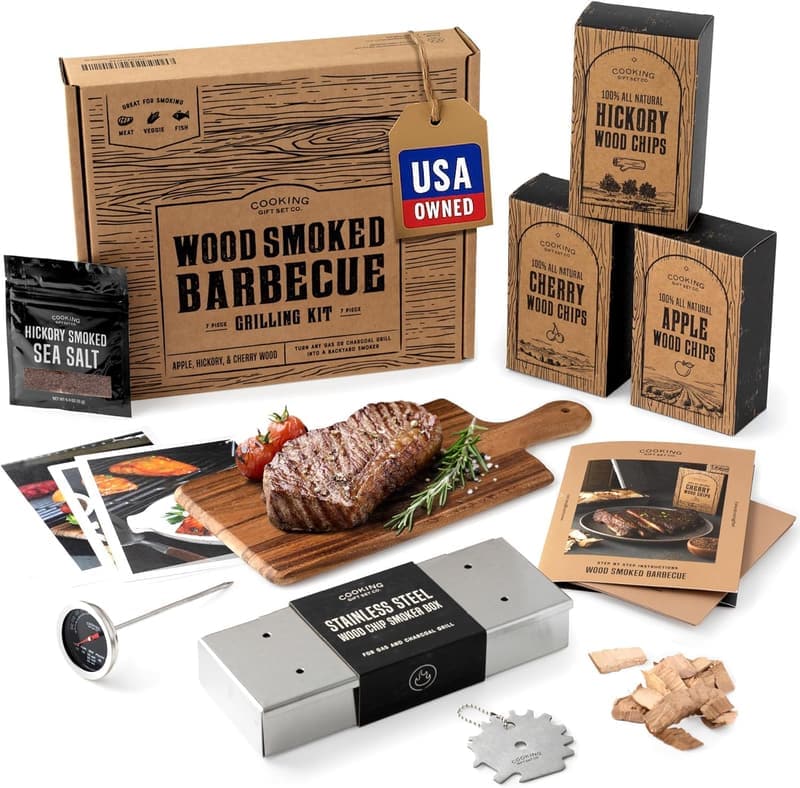 BBQ Smoker Box Kit with Wooden Chips – Ideal Grilling Gift for Men