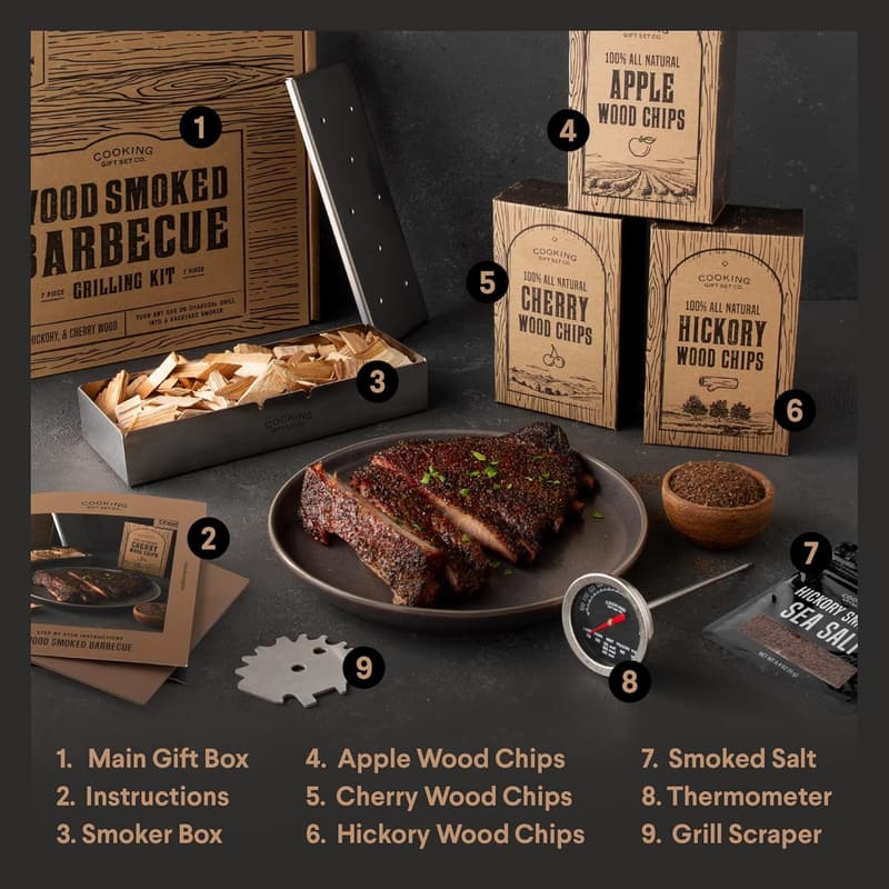 BBQ Smoker Box Kit with Wooden Chips – Ideal Grilling Gift for Men