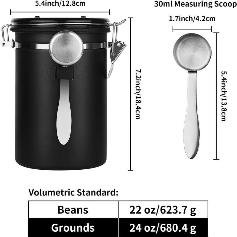 Airtight 22oz Stainless Steel Coffee Canister with Date Tracker