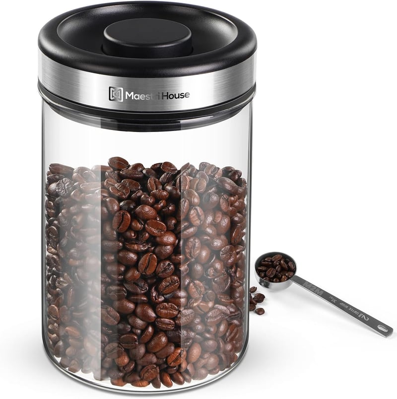 Airtight Glass Coffee Canister with Spoon - 40 oz Storage Jar