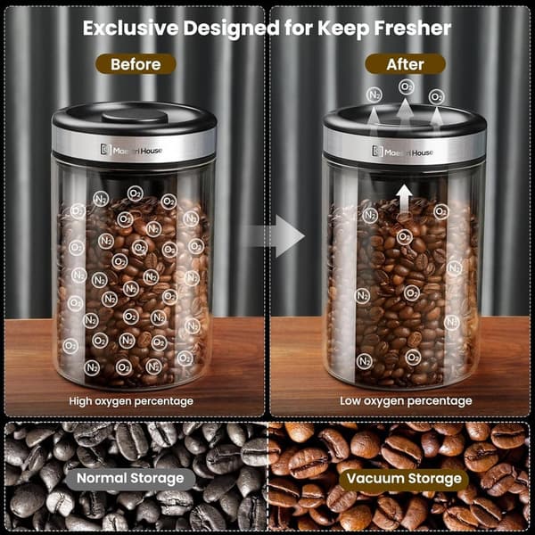 Airtight Glass Coffee Canister with Spoon - 40 oz Storage Jar