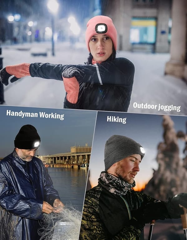 Winter Beanie Hat with LED Light - USB Rechargeable for Men