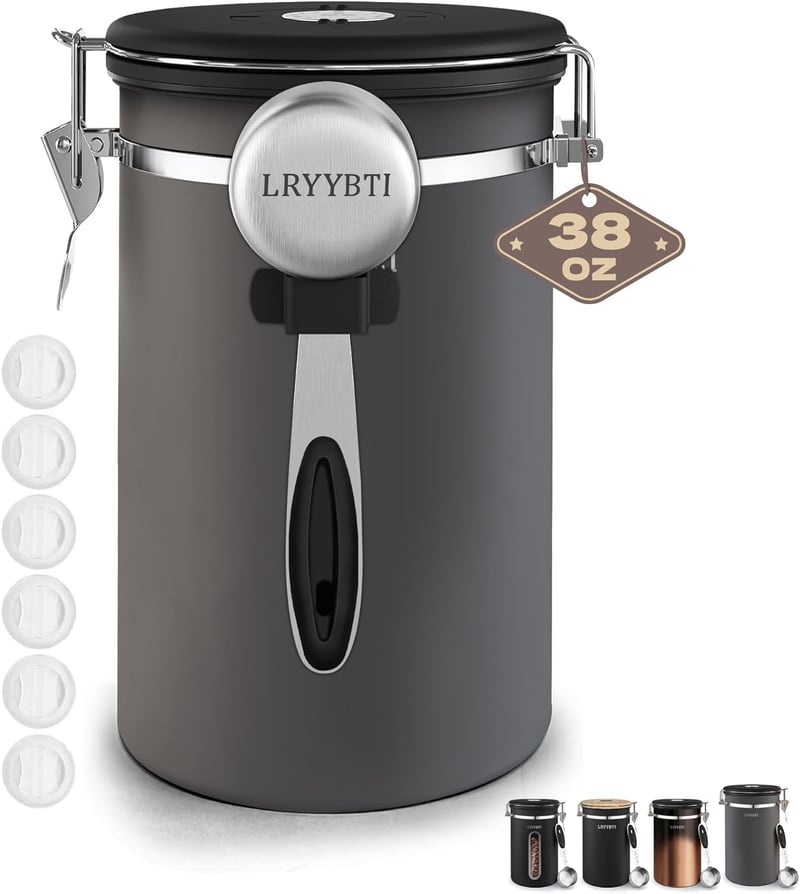 Stainless Steel Airtight Coffee Canister with Scoop & Date Tracker