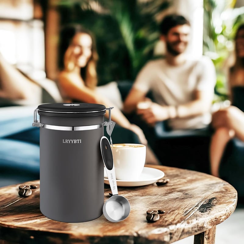 Stainless Steel Airtight Coffee Canister with Scoop & Date Tracker