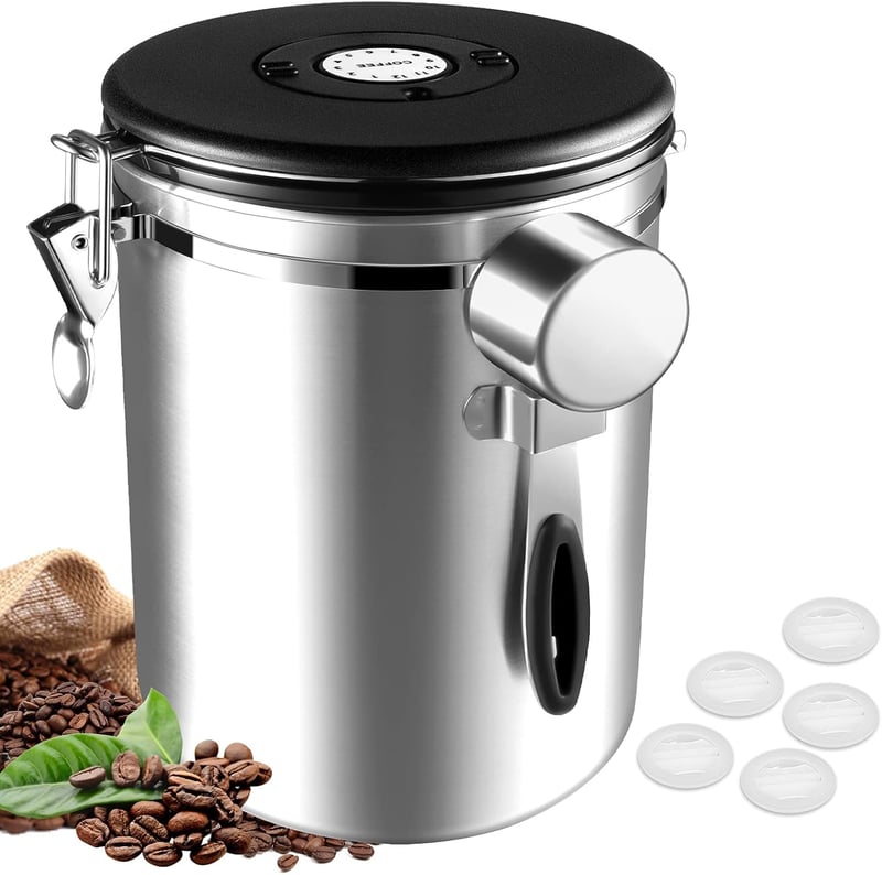 Airtight 35oz Stainless Steel Coffee Canister with Date Tracker