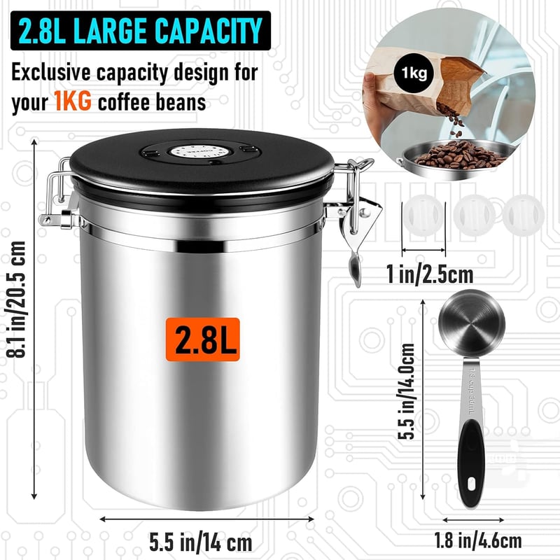 Airtight 35oz Stainless Steel Coffee Canister with Date Tracker