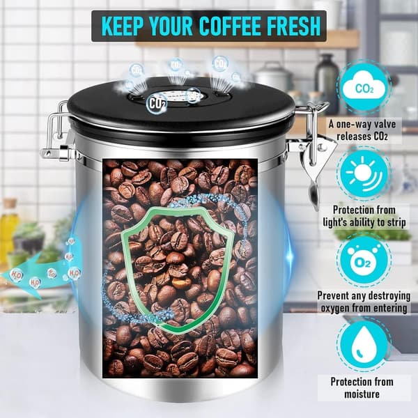 Airtight 35oz Stainless Steel Coffee Canister with Date Tracker
