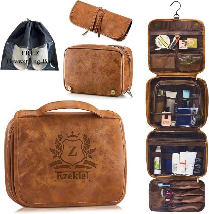 Personalized 3-in-1 PU Leather Toiletry Bag for Men