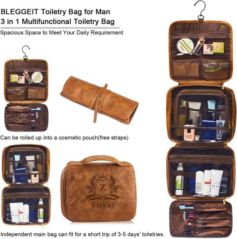 Personalized 3-in-1 PU Leather Toiletry Bag for Men
