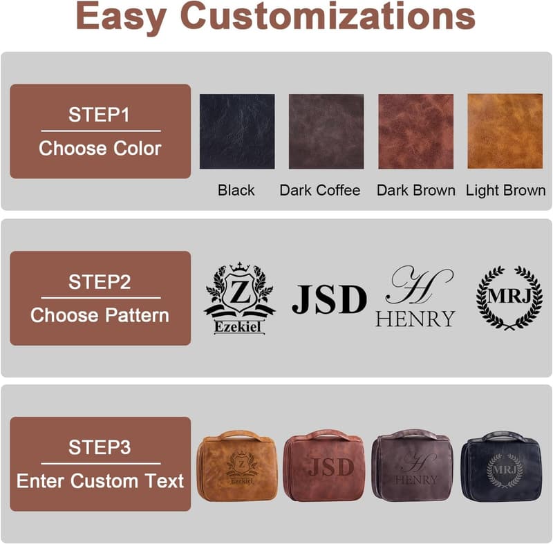 Personalized 3-in-1 PU Leather Toiletry Bag for Men
