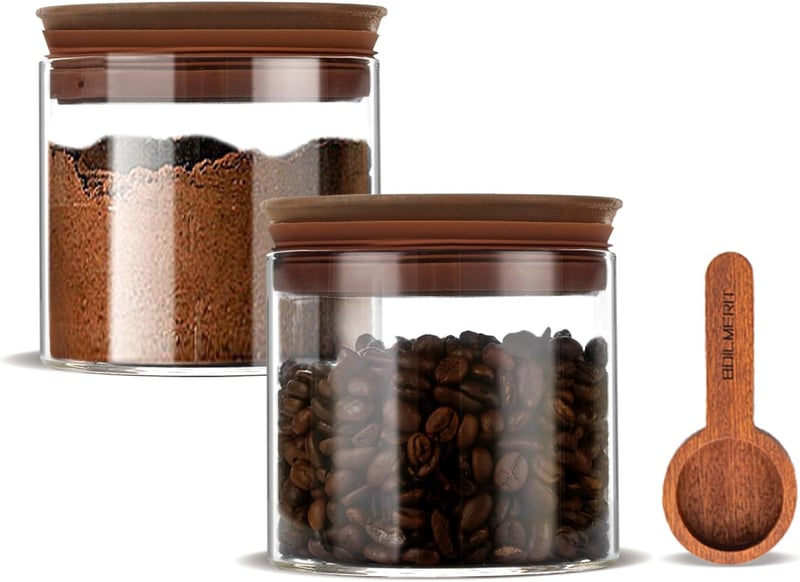 Airtight 500ml Glass Coffee Canisters with Wooden Lids - Set of 2