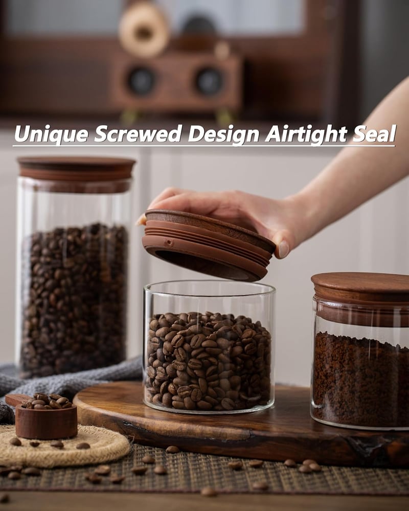 Airtight 500ml Glass Coffee Canisters with Wooden Lids - Set of 2