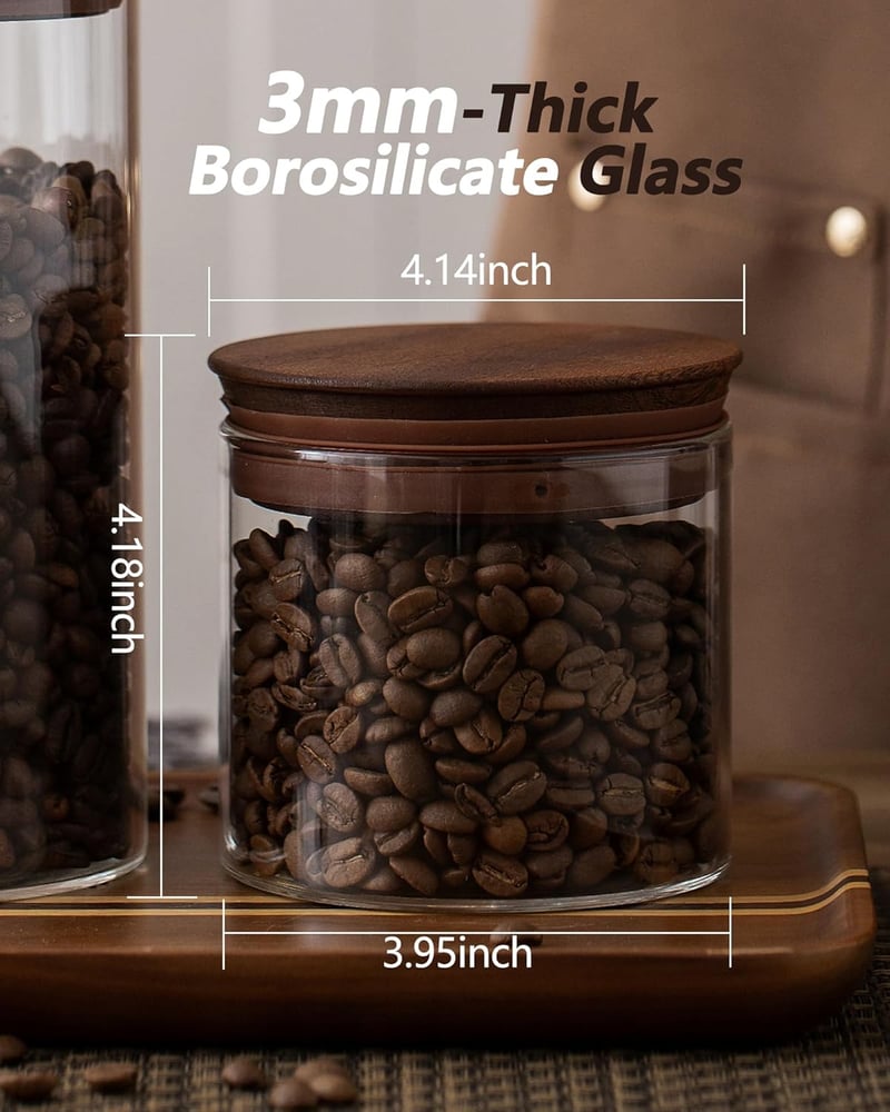 Airtight 500ml Glass Coffee Canisters with Wooden Lids - Set of 2