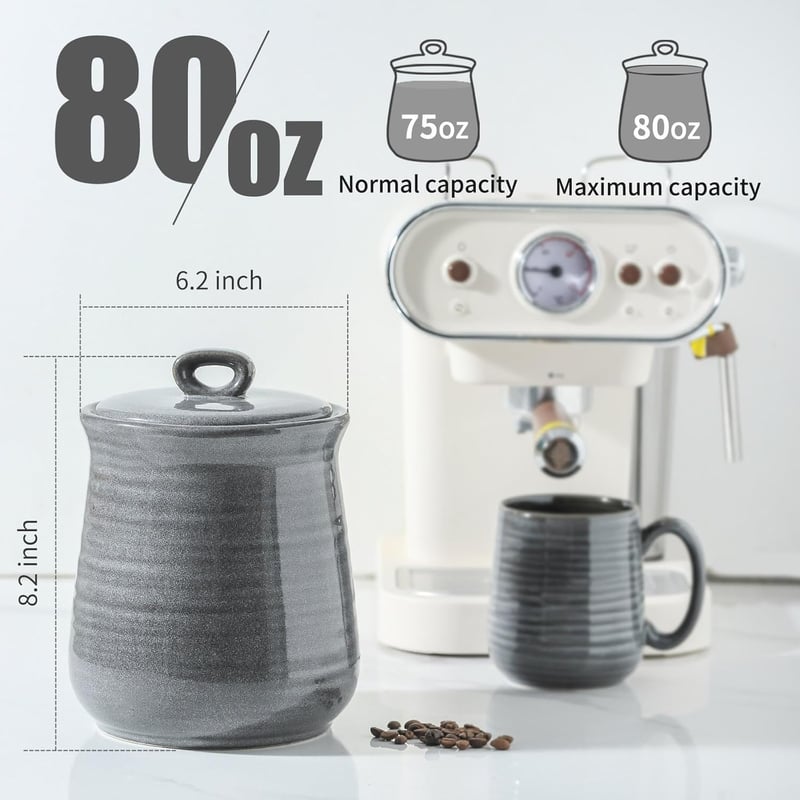 Airtight Porcelain Coffee Canister - 80 FL OZ, Grey