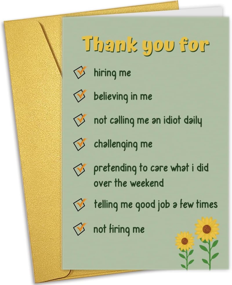 Boss's Day Thank You Card for Manager - Funny Appreciation Card