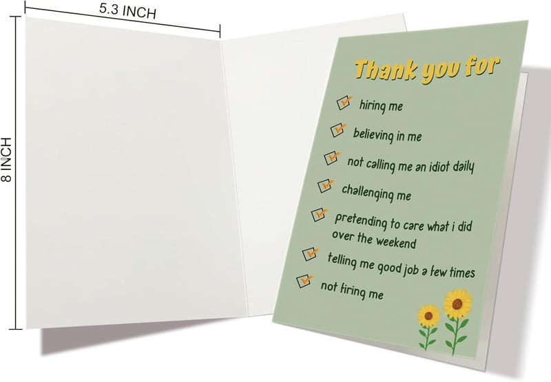 Boss's Day Thank You Card for Manager - Funny Appreciation Card