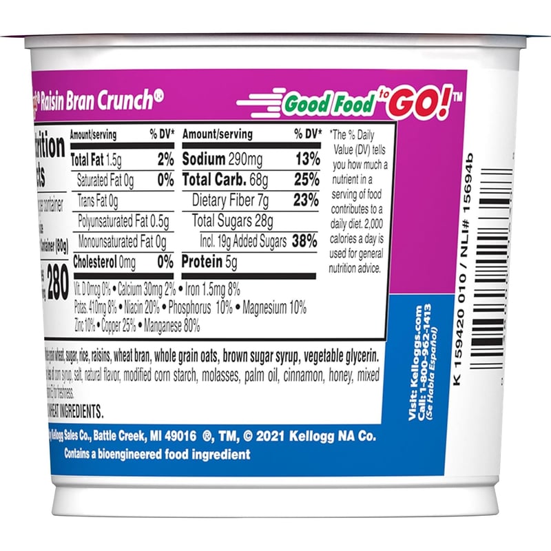 Raisin Bran Crunch Breakfast Cereal Cups, 33.6oz Case (12 Cups)