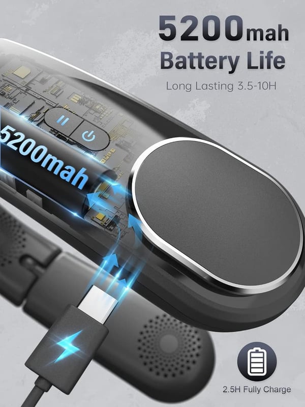 Portable Bladeless Neck Fan with Strong Airflow - 5200mAh