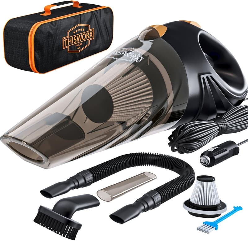 ThisWorx Portable High-Power Car Vacuum Cleaner with 3 Attachments