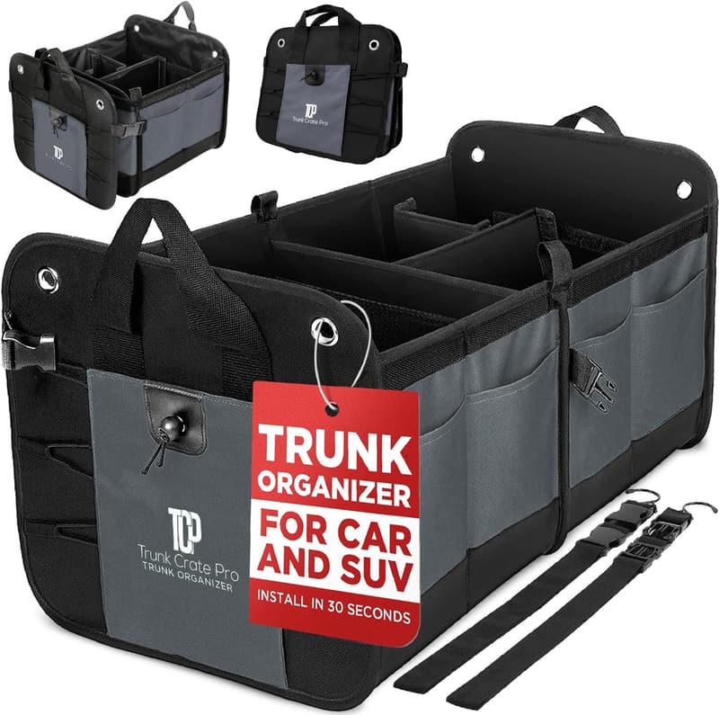 Large Adjustable Car Trunk Organizer with Non-Slip Bottom - Grey