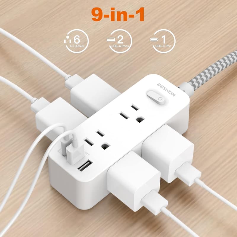 Surge Protector Power Strip with 6 Outlets & 3 USB Ports