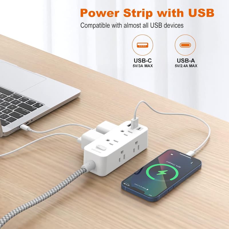 Surge Protector Power Strip with 6 Outlets & 3 USB Ports