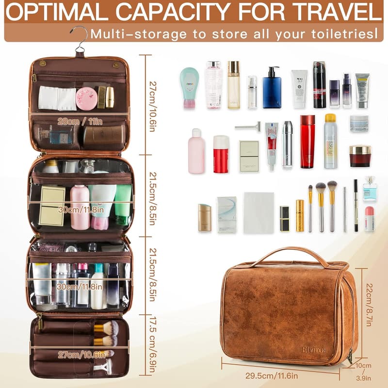 Men's Travel Toiletry Bag - Waterproof 3-in-1 PU Leather Dopp Kit