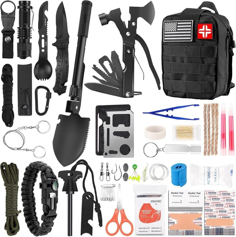 Camping Survival Kit & First Aid Gear, 142Pcs with Molle Pouch