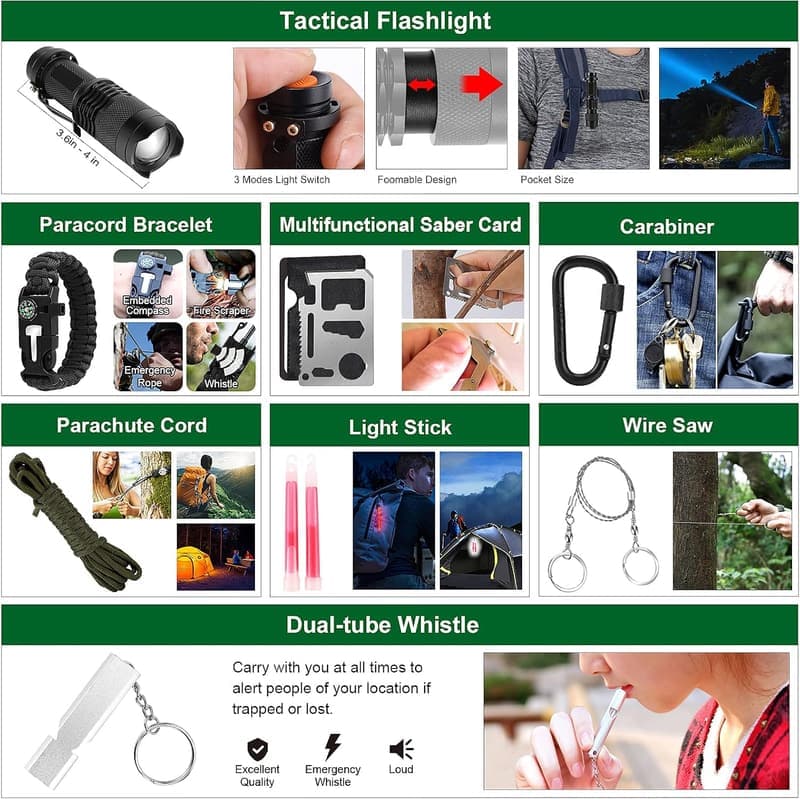 Camping Survival Kit & First Aid Gear, 142Pcs with Molle Pouch