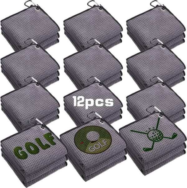 Golf Towels Set of 12, 16” Microfiber with Clip for Fitness & Outdoor
