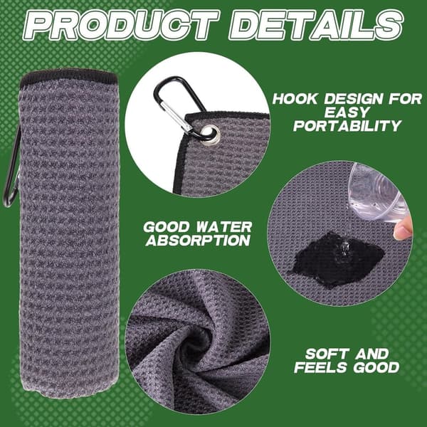 Golf Towels Set of 12, 16” Microfiber with Clip for Fitness & Outdoor