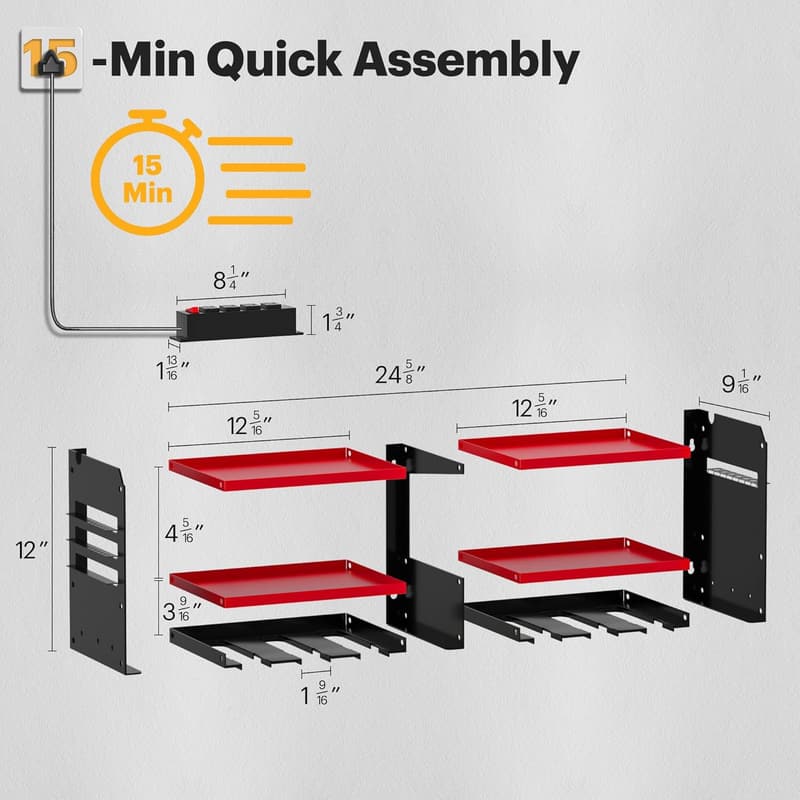 Heavy Duty Power Tool Organizer with Charging Station - Red