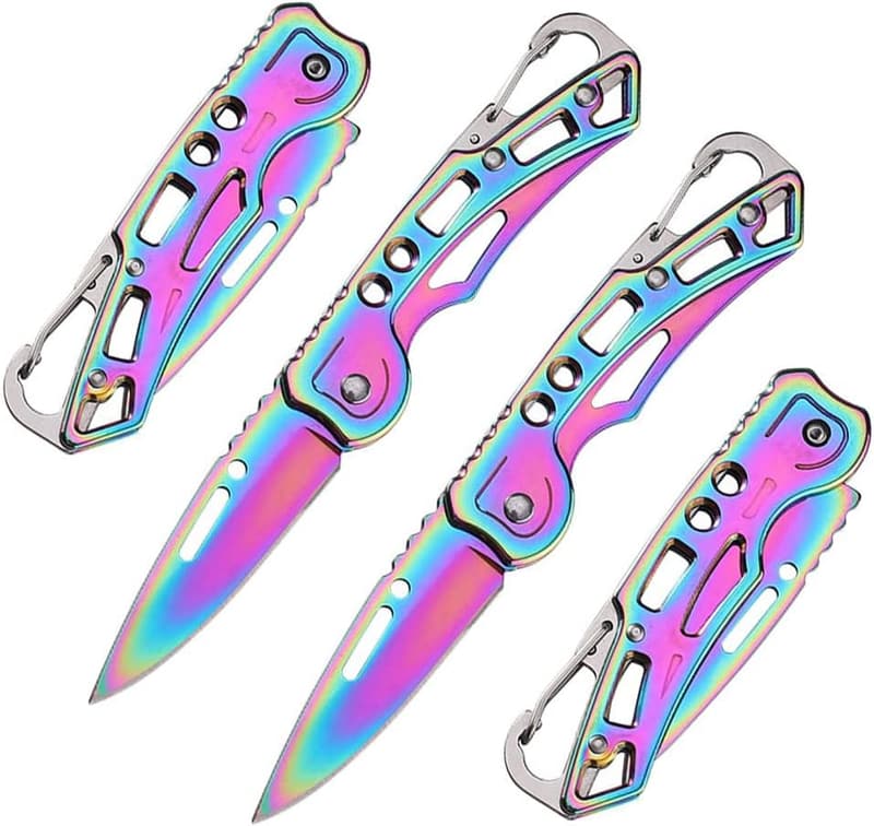 Multicolored Titanium Pocket Knife Set with Key Ring