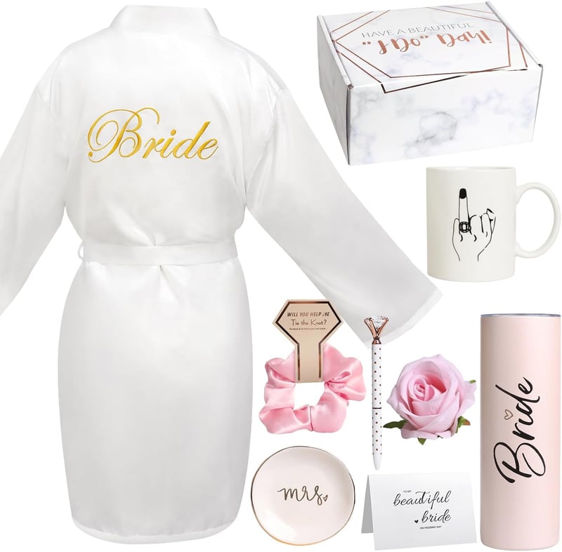 Bridal Shower Gift Set: Silk Robes, Tumbler, Jewelry Tray