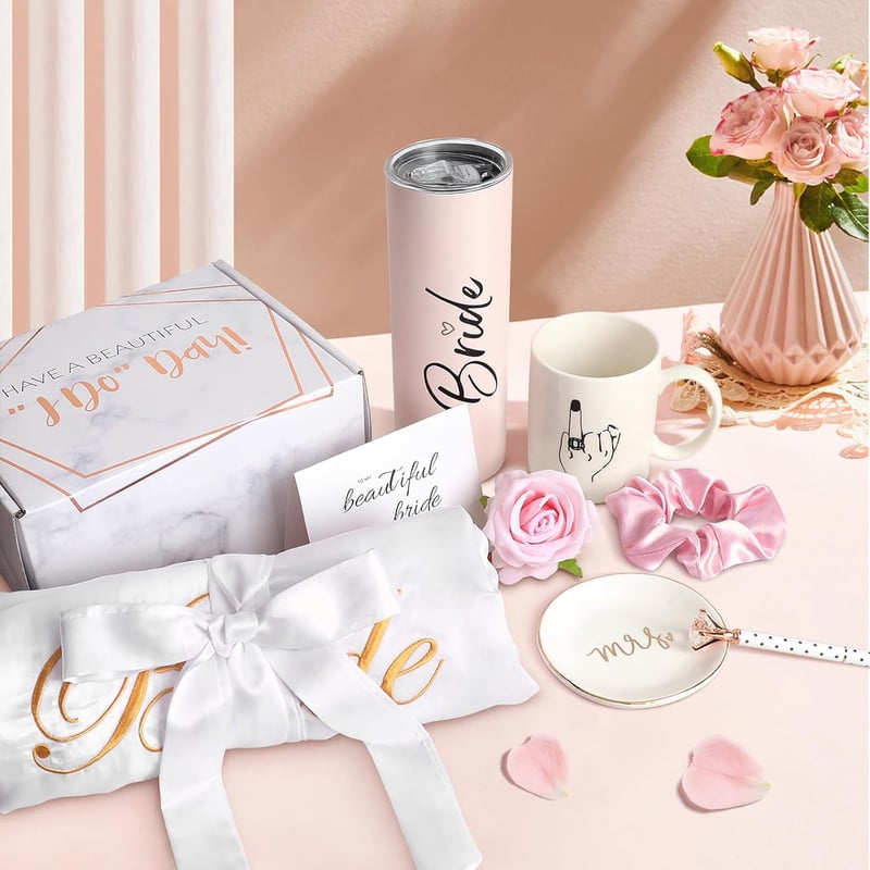 Bridal Shower Gift Set: Silk Robes, Tumbler, Jewelry Tray