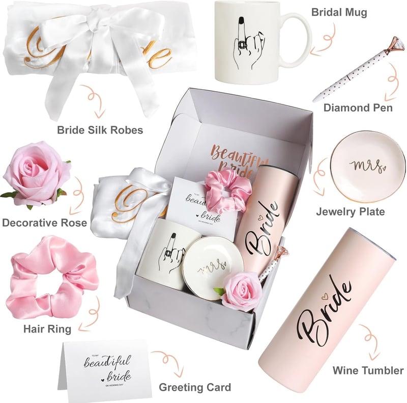Bridal Shower Gift Set: Silk Robes, Tumbler, Jewelry Tray