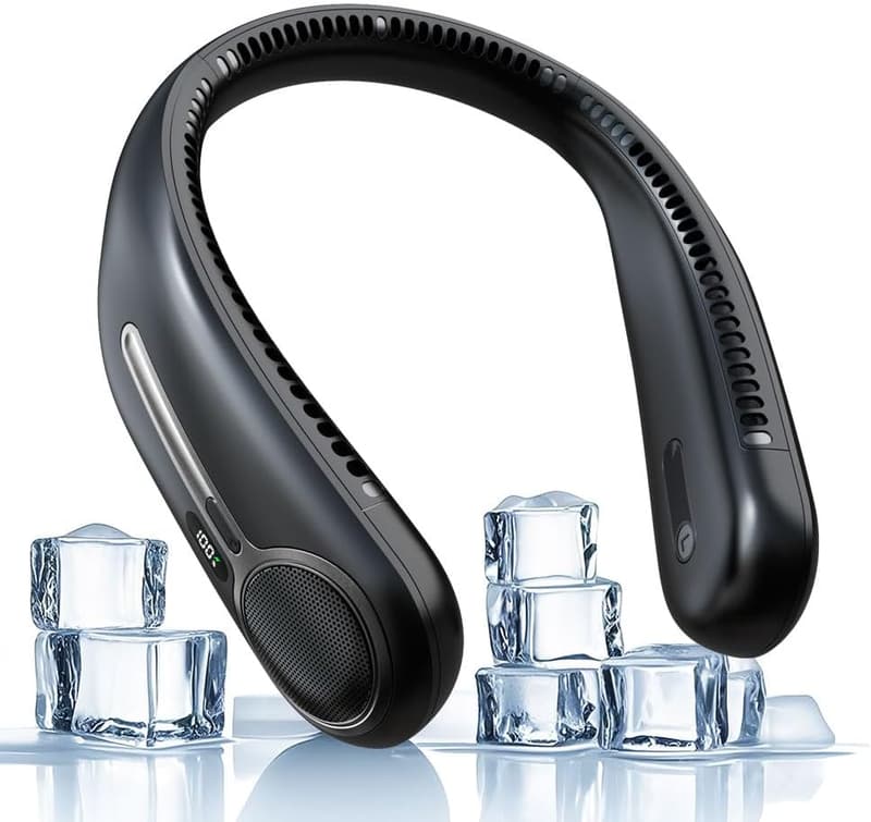 Portable Bladeless Neck Fan with LED – 360° Cooling for All