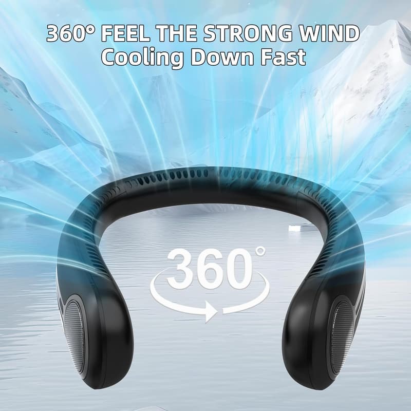 Portable Bladeless Neck Fan with LED – 360° Cooling for All