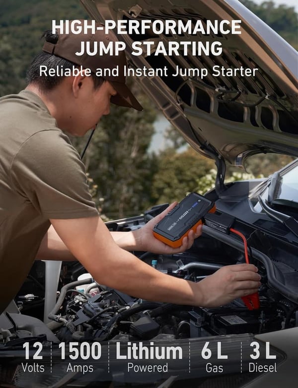 1500A Portable Car Jump Starter with Flashlight for Gas/Diesel