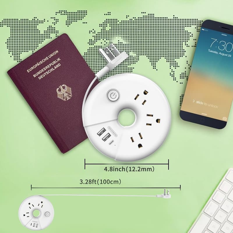 NTONPOWER Travel Power Strip with 3 Outlets & 3 USB Ports