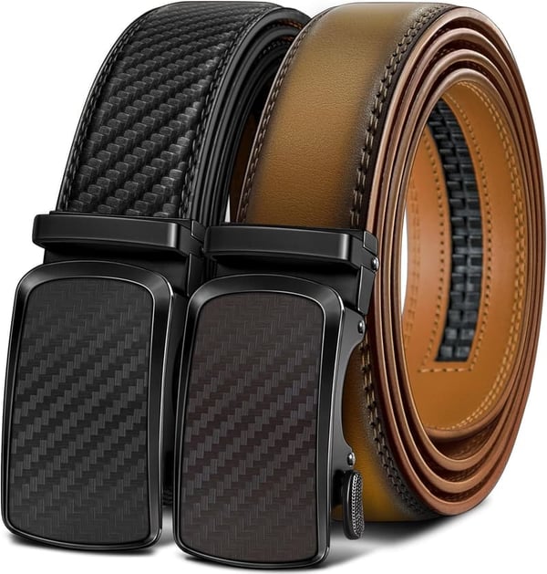 Men's Adjustable Ratchet Belt 2-Pack - Perfect Fit Leather Gift