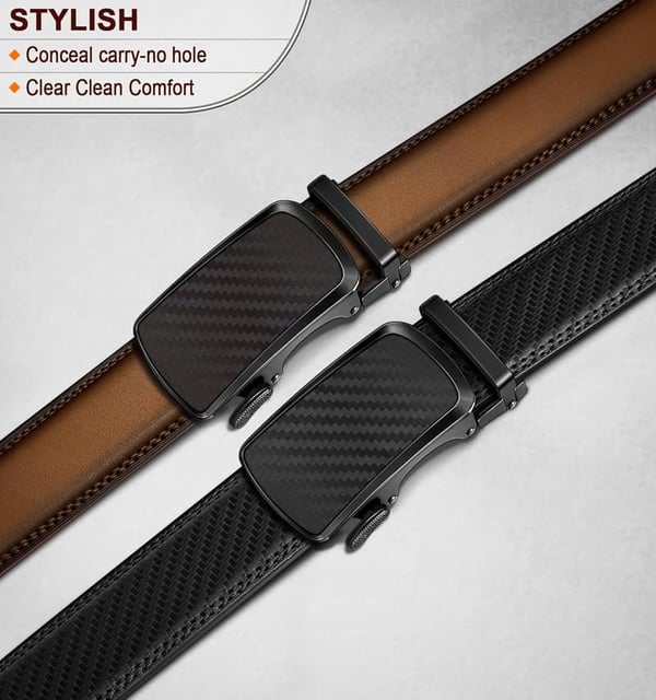 Men's Adjustable Ratchet Belt 2-Pack - Perfect Fit Leather Gift
