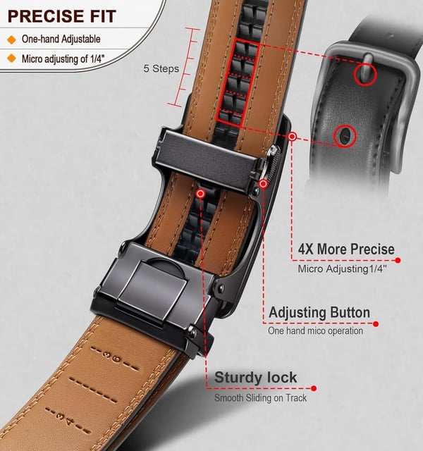 Men's Adjustable Ratchet Belt 2-Pack - Perfect Fit Leather Gift