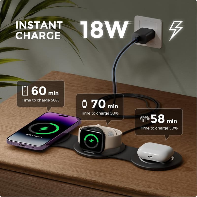 Foldable 3-in-1 Wireless Charger Station for Apple Devices