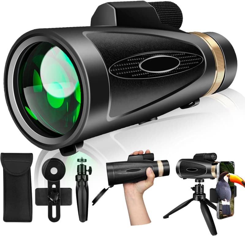 High Power 80x100 Monocular Telescope with Smartphone Adapter